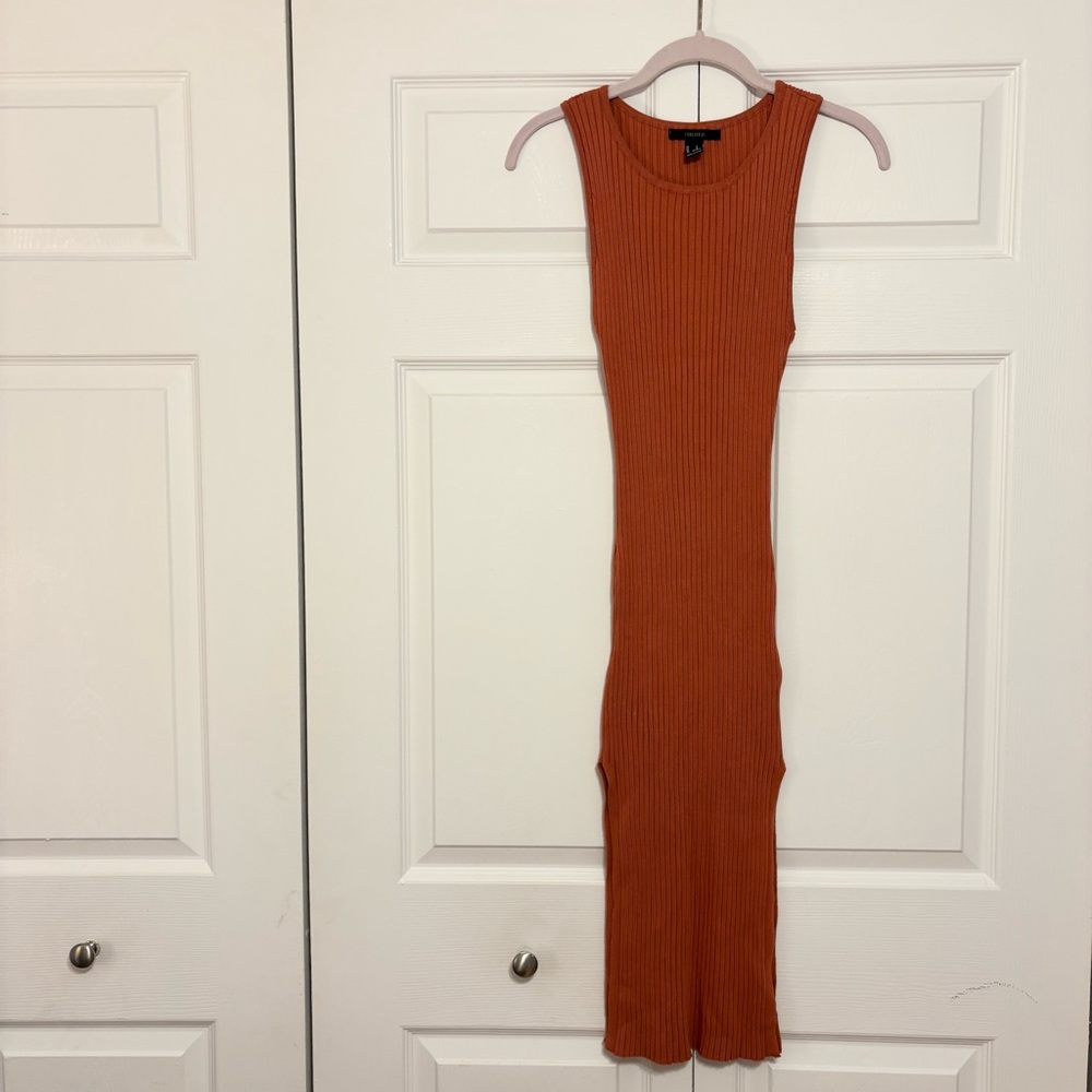 Forever 21 Burnt Orange Midi Bodycon Dress With Side Slit Size Small